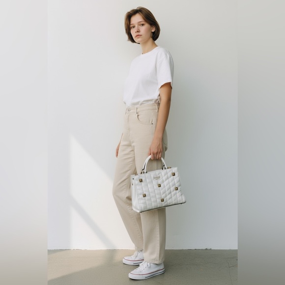 GUESS Brera Triple Compartment Satchel Stone - Picture 1 of 14